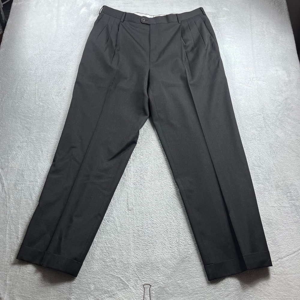 Zanella Alter Mens 38 Wool Pleated Cuffed Dress Pants Black Made in Italy 111003